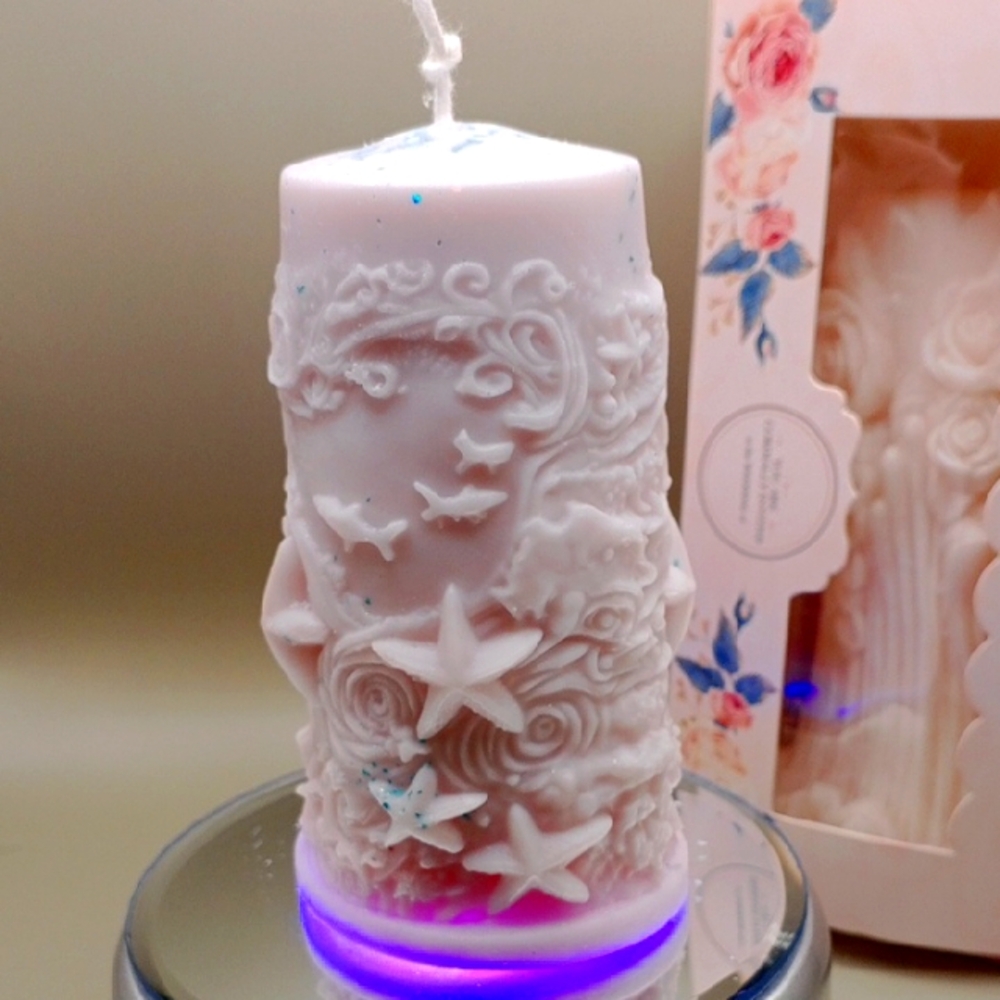 BaRich Hand Made 💕 Intricate Lite Pink Sea-Themed Candle